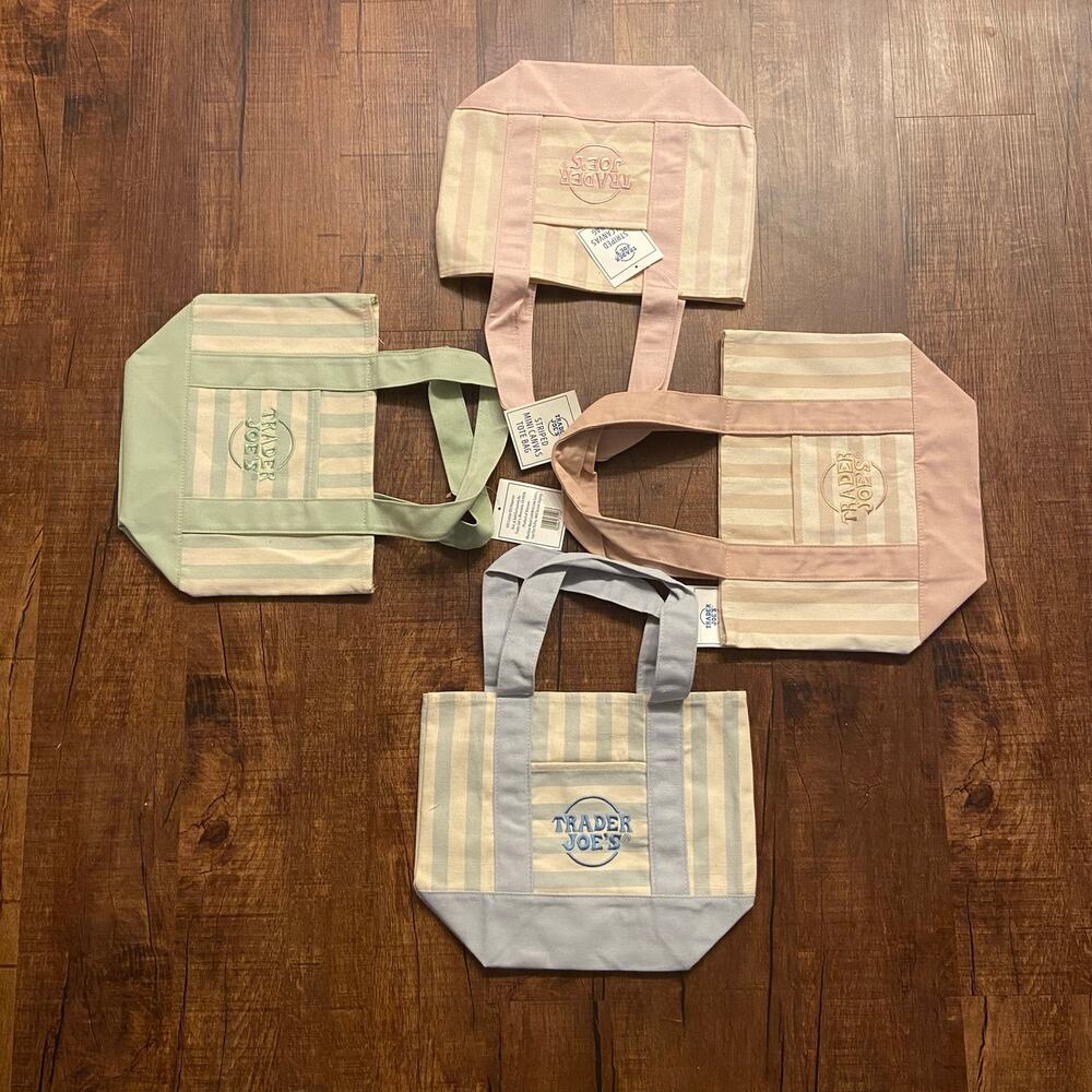 Trader Joe’s Striped Mini Canvas Tote (Set Of 4) Limited Edition, NWT - Picture 2 of 2
